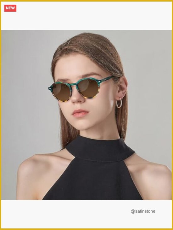 Round Polarized Sunglasses for Women, Italy Acetate 100% UV Protection Retro main image 4